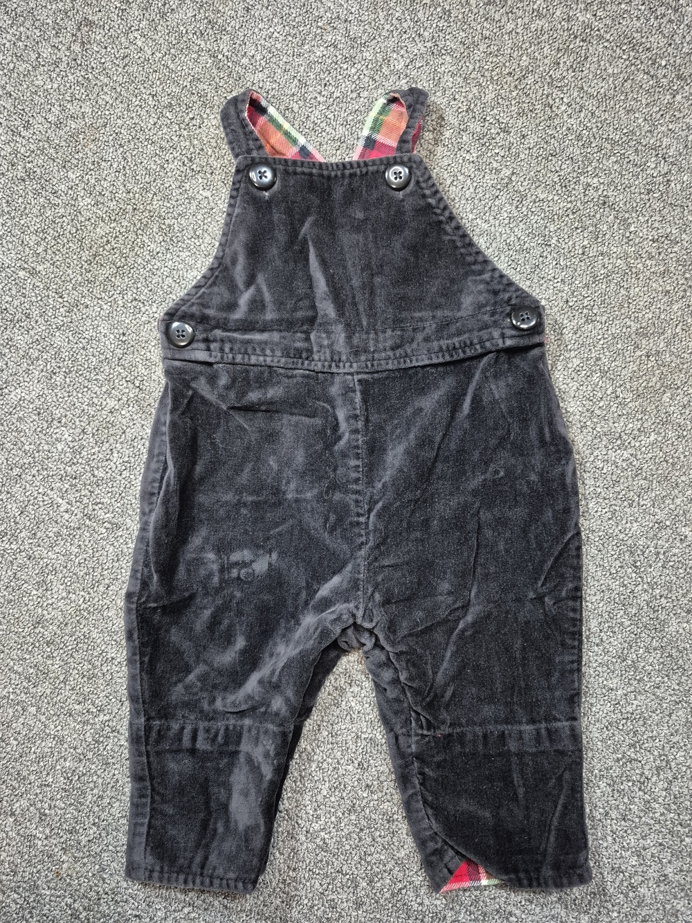 Hanna Andersson 3-6M Black Corduroy Overalls Plaid Lined Baby Romper